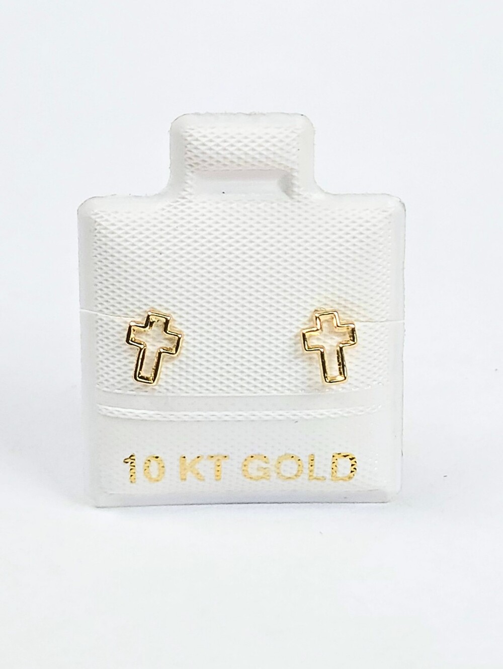 10K Gold Hollow Cros Stud Earrings Screw Back Women Kids Broquel Cruz 5.5mm